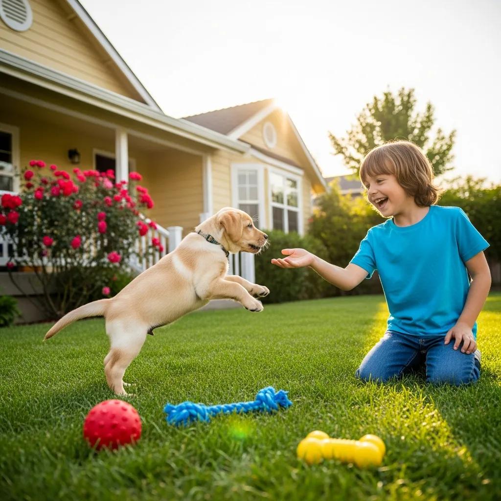 Playful Labrador puppy in a sunny backyard, symbolizing the joy of reserving a new pet