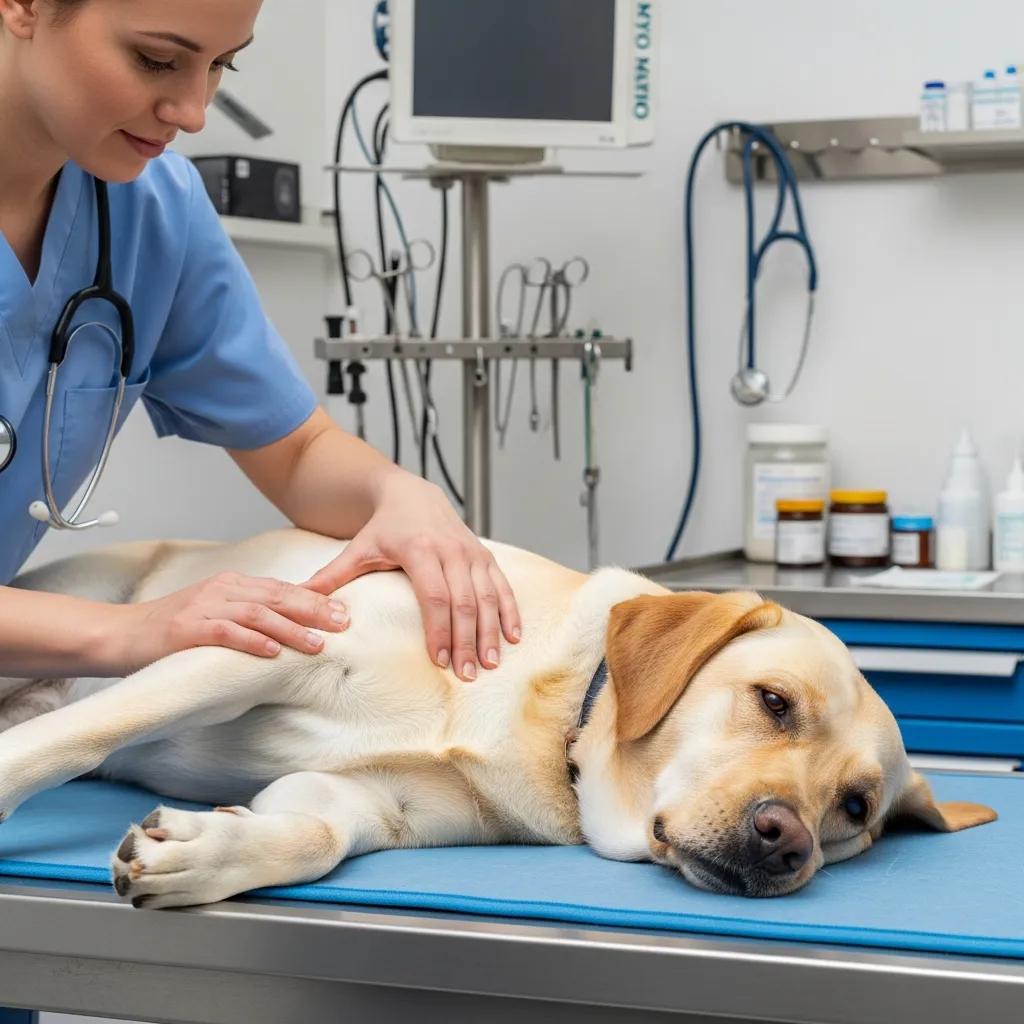 Berry Creek Labs & Cockers | Top English Labrador Breeders: Health Testing Essentials Veterinarian examining Labrador Retriever's hip joint during health assessment for phenotypic health testing.
