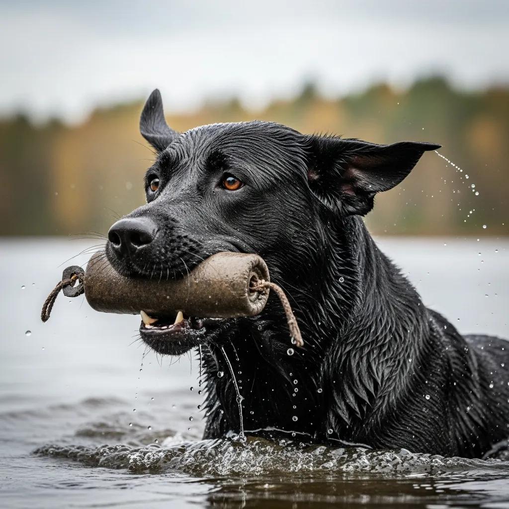British Labrador retrieving a dummy from water, showcasing key hunting traits